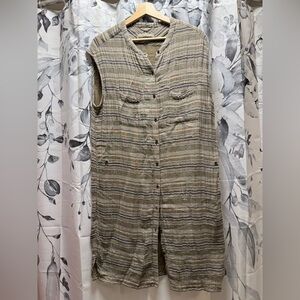 Prana Striped Button Front Buenos Dias Dress - Gray and White